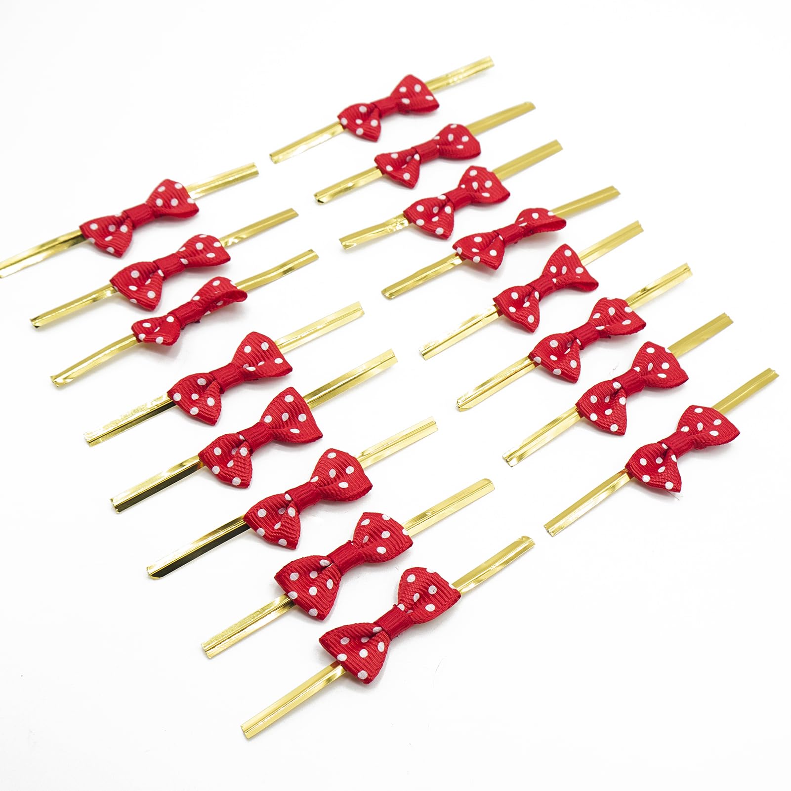 Photo 1 of 100Pcs Red Twist Ties for Bulk Food, Mini Ribbon Bow Twist Ties for Treat Bag, Christmas Tree Bows Metallic Twist Ties for DIY Crafts, Baked Food, Lollipop, Wedding Decor and Gift Wrap