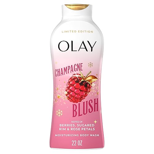 Olay Body Wash for Women, Hydrating & Moisturizing, Holiday Edition, With Plant Based Cleansers, B3 Complex, For All Skin Types, Champagne Blush with Berries Sugared Rim & Rose Petals Scent, 22 fl oz