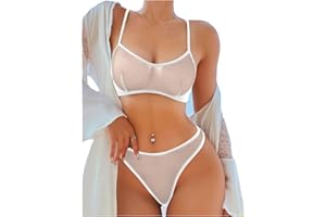 SOLY HUX Women's Lingerie Set Mesh Sheer Bra and Panty See Through Sexy Underwear Sets