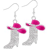 Rhinestone Western Boots Dangle Drop Earrings for Women, Boho Cowgirl Cowboy Enamel Hat Boot Earrings Country Concert Party Outfits Jewelry Gift
