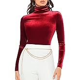 Floerns Women's Solid Long Sleeve Tshirt High Neck Party Velvet Tee Shirt