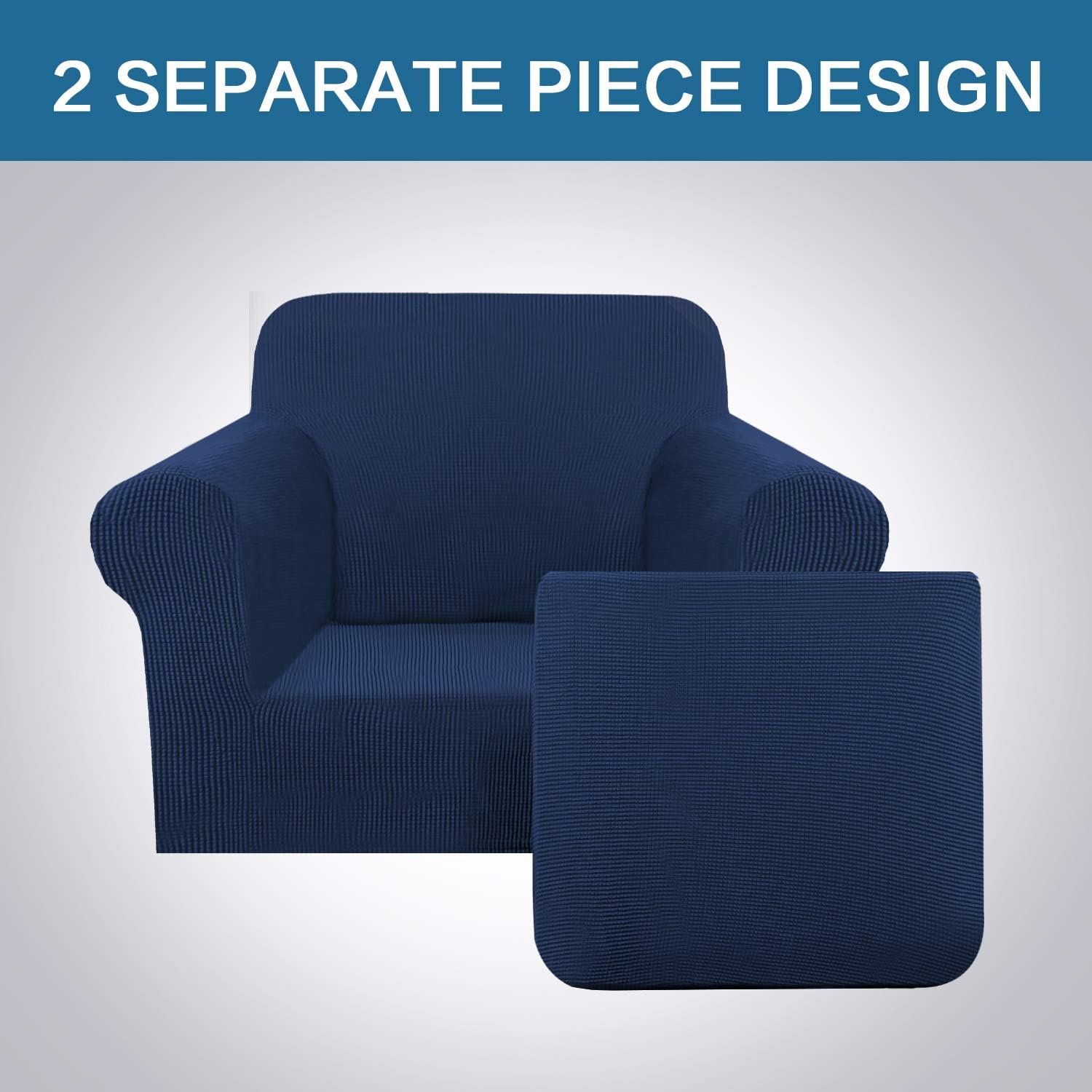 High Stretch 2-Piece Armchair Cover / Sofa Chair Covers / Slipcover Furniture Protector for Chairs, Made of Rich Textured Spandex Small Checks Knitted Jacquard Fabric (Chair, Navy): Kitchen & Dining