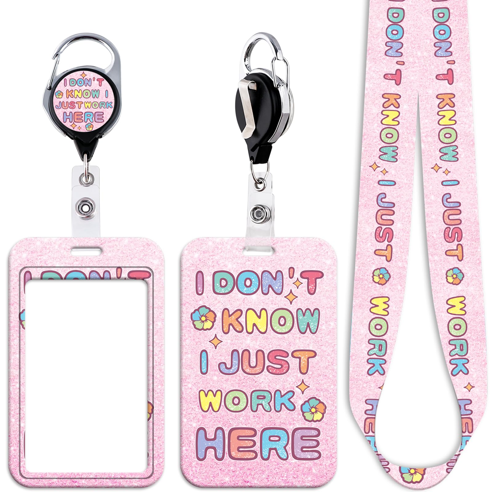 Pink ID Lanyard Card Holder & Funny Retractable Badge Reel Cute Key Layard for Keys ID Badges for Women Teens Girls Cool Staff Keychain Work Reel ID Holder — image 1