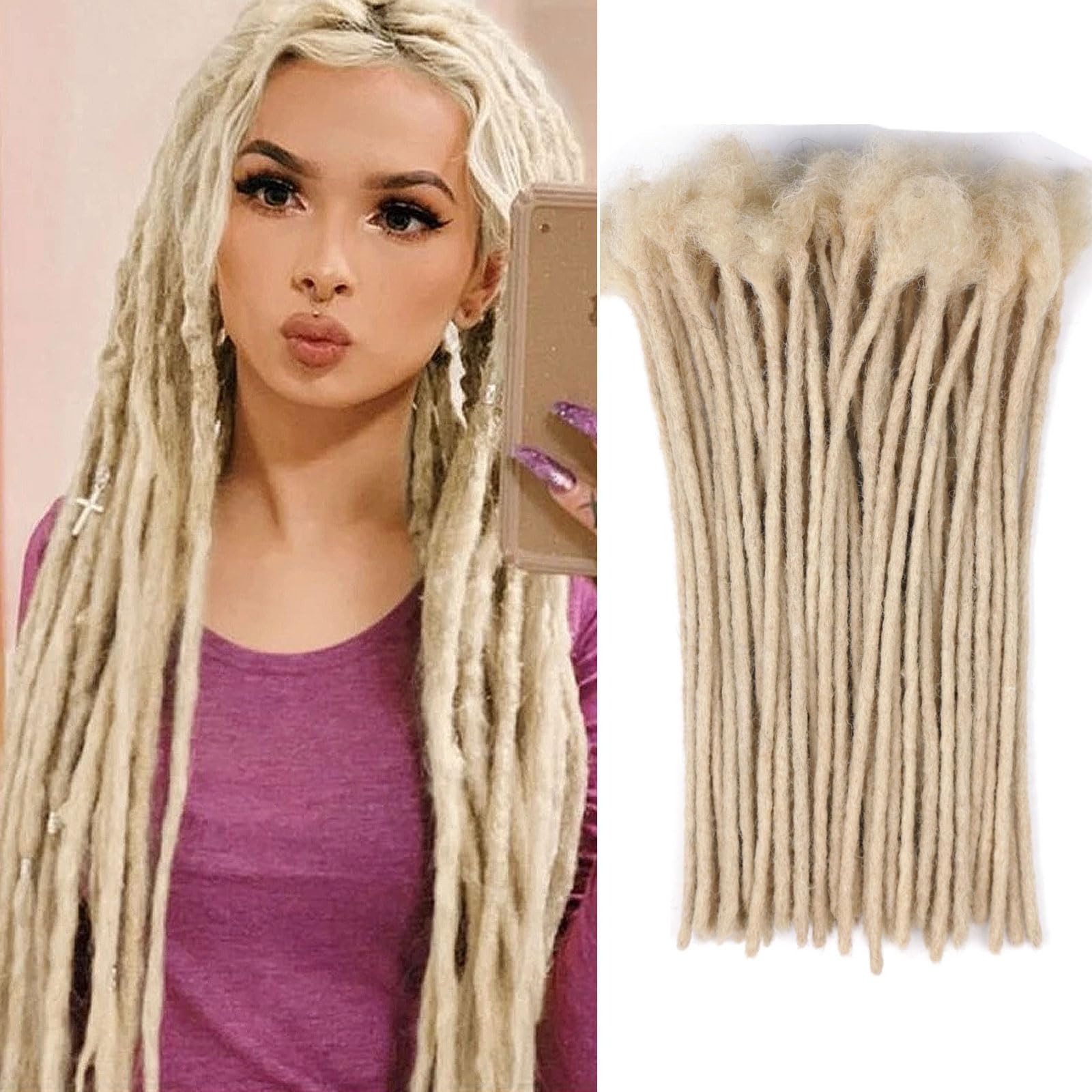 Huarisi 12 Inch 60 Strands 613 Blonde Dreadlocks Extensions Human Hair 0.6cm Thickness Handmade Permanent Loc Extensions Real Hair for Women Can Be Curled and Twisted