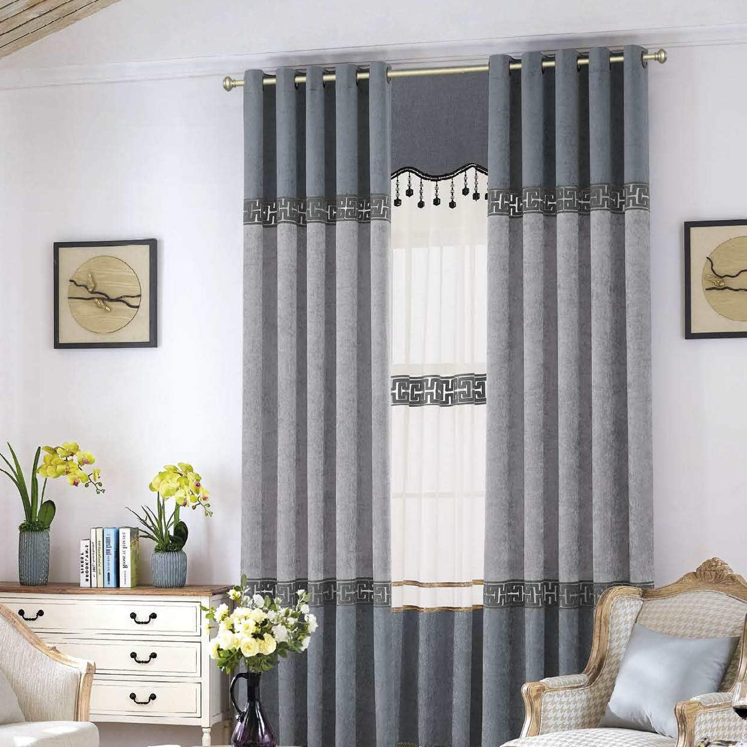 Vimayta 1 inch Curtain Rod with Resin Finials, 18-36 inches Classic Urn Adjustable Curtain Rod, Decorative Window Curtain Rod, Single Window Drapery Rods, Light Gold: Home & Kitchen