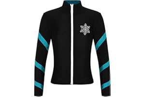 dPois Girls Fleece Figure Ice Skating Jacket Full Zip Practice Training Skating Sweatshirts Outerwear