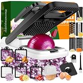 15-in-1 Vegetable Chopper 10 Blades, Veggie Cutter with Handle, Black/White | Stainless Steel Blades, Food Container and Lid, Dicer, Slicer, Julienne, Egg Separator, Non-slip Base, Include Cleaning Tools
