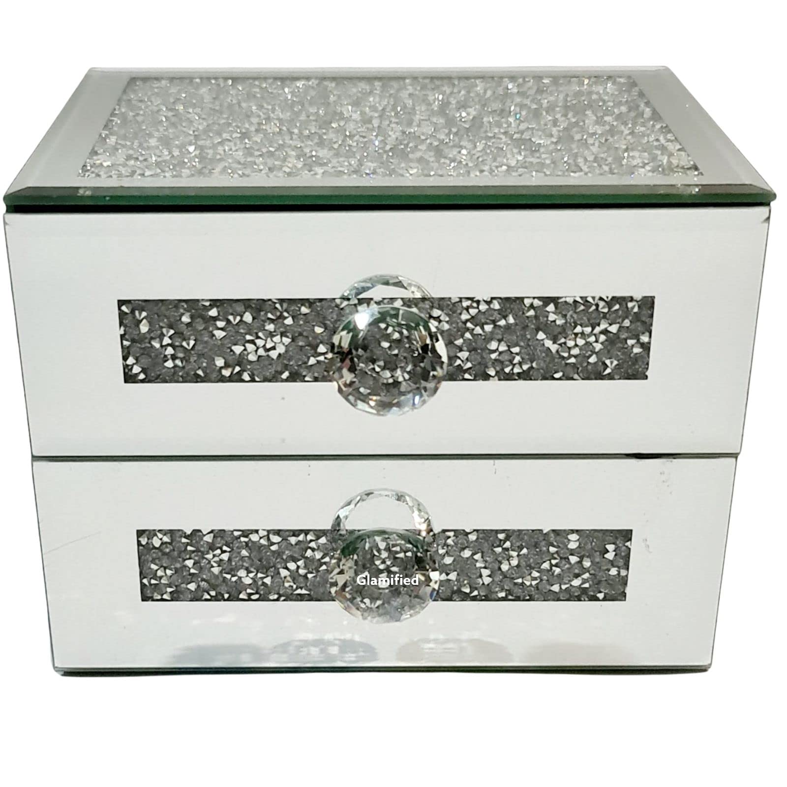Glamified Crushed Crystal Drawer Jewellery Box - 2 Organizer Container Case Chest Trinket