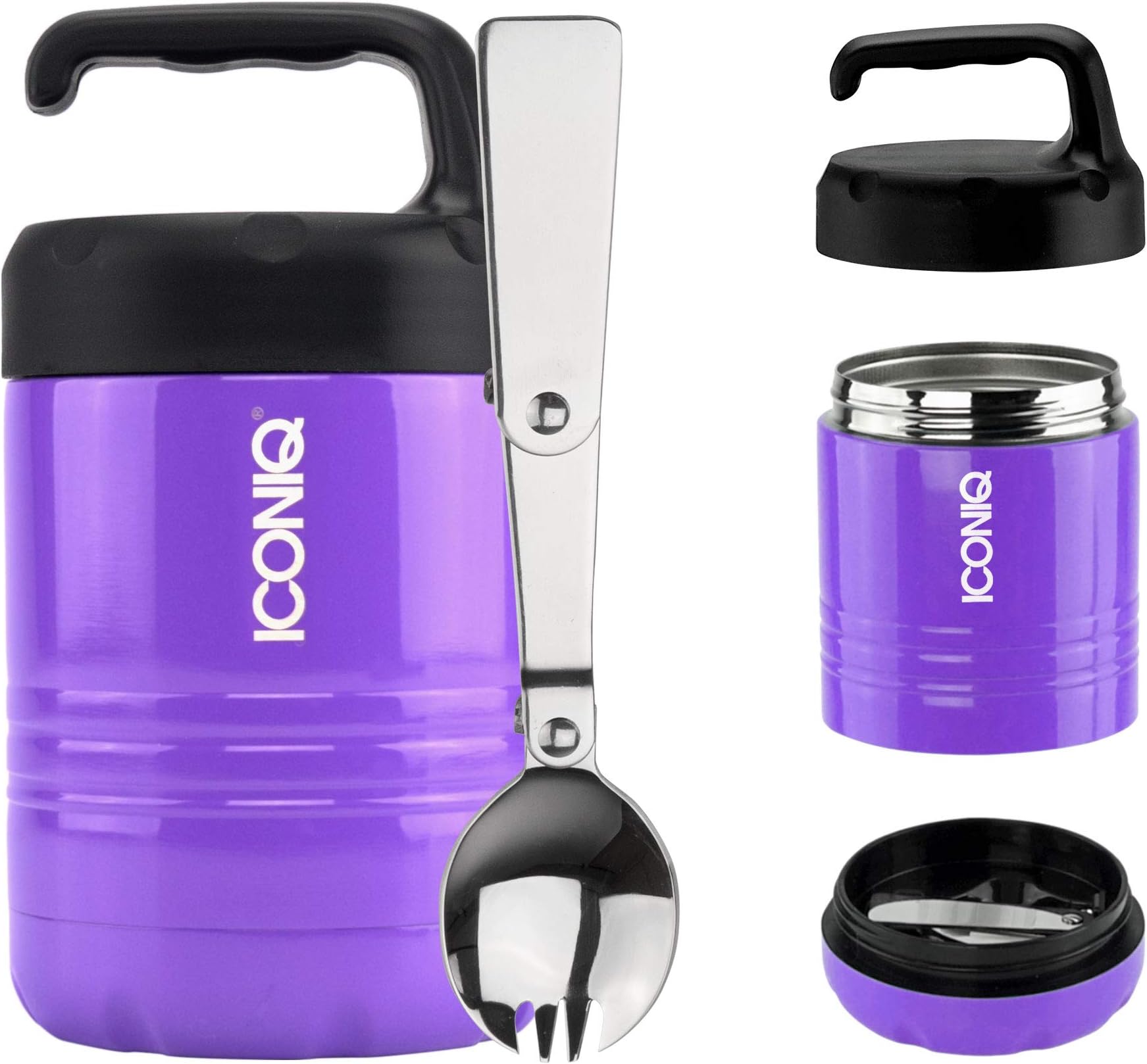 ICONIQ Qore Stackable Stainless Steel Insulated Food Jar with Fold-Out Spork (10 ounce | Purple)
