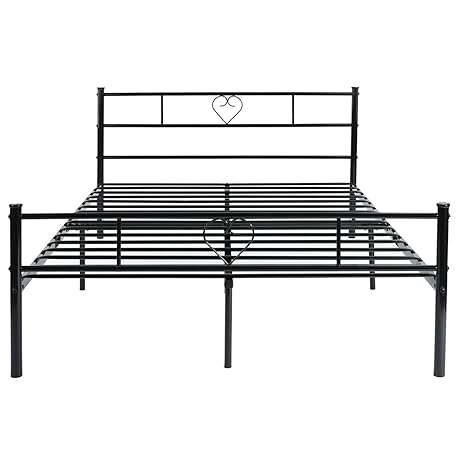 EGGREE Doppelbett Metallbett Ehebett Metall Bettgestell mit Lattenrost für Gästezimmer Schlafzimmer Bett In Schwarz Herz Symb