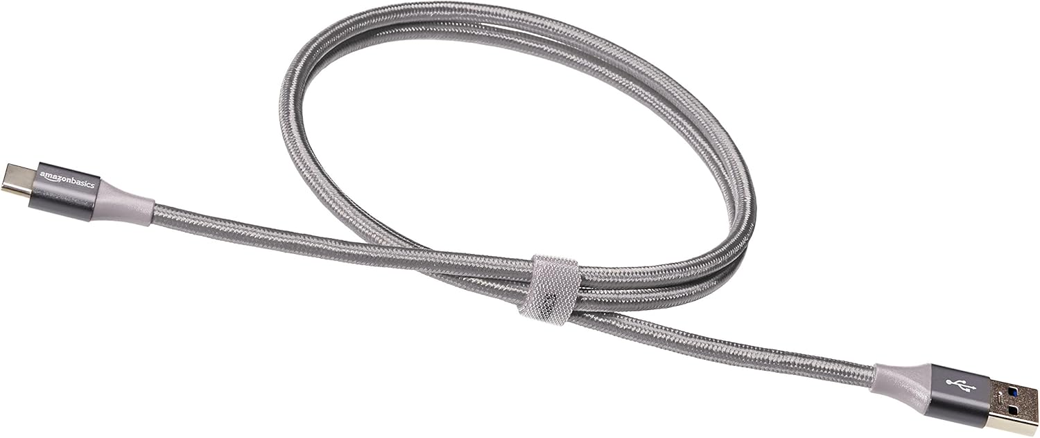 Amazon Basics Double Braided Nylon USB 3.1 Gen 2, USB-C to USB-A Charger Cable, 0.9 m, Dark Grey - Image 5