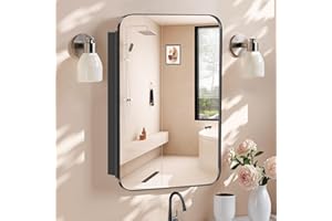 Venlus 16x24 Recessed Medicine Cabinet with Mirror - Black Mirrored Medicine Cabinets for Bathroom Vanity, Bathroom Mirror with Storage & Heavy Metal Frame, Adjustable Shelves, Surface Wall Mount