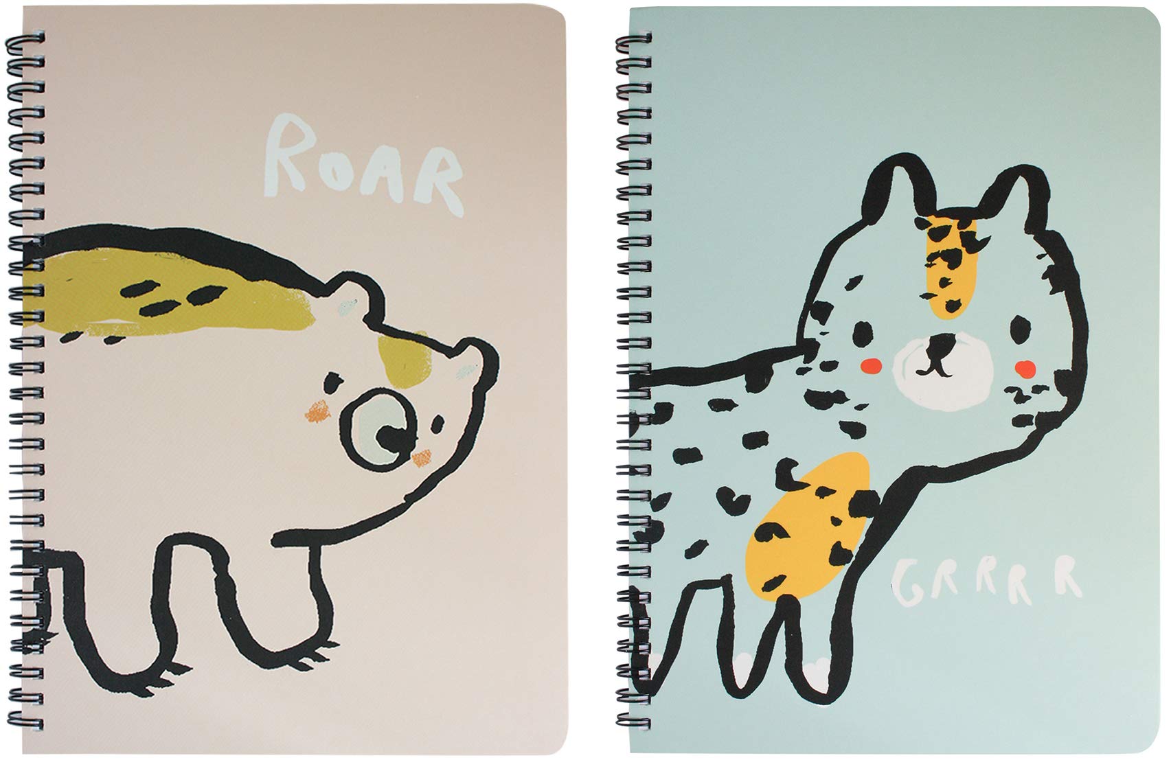 Emartbuy Cartoon Animal Hard Cover Spiral Exercise Book Diary Notebook Notepad Writing Journal Ruled A5 Size 80 Sheets (160 Pages) - Tiger, Bear, Set of 2 — image 1
