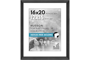 Americanflat 16x20 Picture Frame with Polished Plexiglass - Use as 12x16 Frame with Mat or Display 16x20 Photo Without Mat - Hudson Collection - Wide Picture Frames for Wall Display - Black
