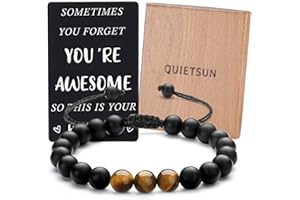 Quietsun Cool Easter Gifts for Teen Boys/Men-Natural Gemstone Bracelet with Meaningful Metal Wallet Card in Gift Box