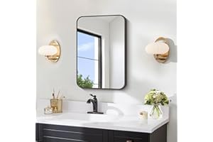 FORBATH Black Bathroom Mirror, 24"x16" Rectangle Wall Mirror, Metal Framed Vanity Mirror Rounded Corner for Bathroom, Living 