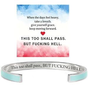 AQSGT This Too Shall Pass Mantra Cuff Bracelet, BUT FCKING HELL Engarved Motivational Color Cuff Bracelet Stainless Steel Ins