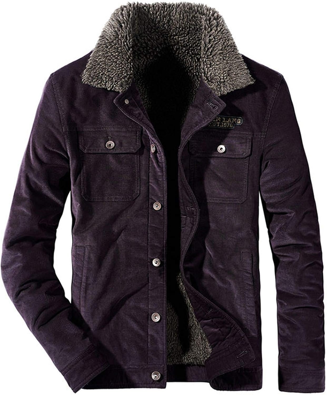 who-care Men Winter Corduroy Jackets Outwear Collar Fleece Lined Jackets Coats for Male Size M 