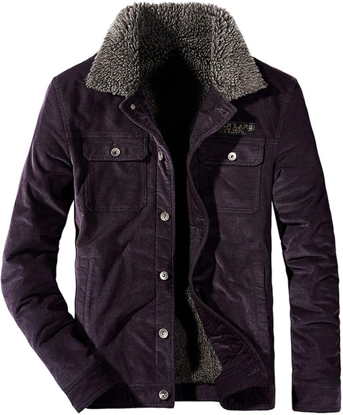 who-care Men Winter Corduroy Jackets Outwear Collar Fleece Lined Jackets Coats for Male Size M 