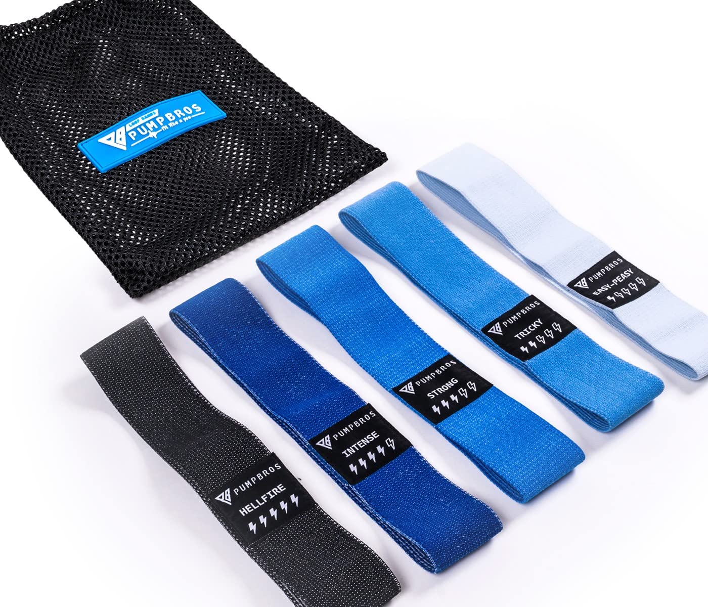Pump Bros Premium Loop Bands Set Various Strengths - Fabric Resistance Bands [Set of 5] Including Carry Bag | Short Fitness Band | Exercise Band | Fitness Home | Professional Resistance Bands