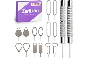 ZeriLion 16 Pack SIM Card Ejector Tool Kit, Phone Tray Opener Pin for Easy Removal, Standard Key for Most Cell Phones, Tablets and Other Mobile Devices