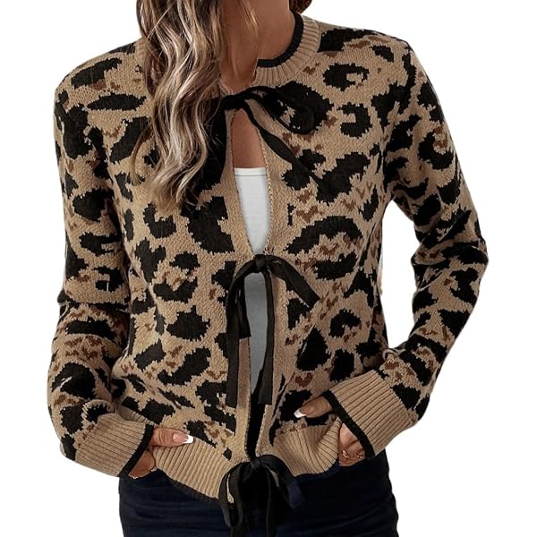 SOLY HUX Women's Leopard Print Cardigan Sweaters Button Down V