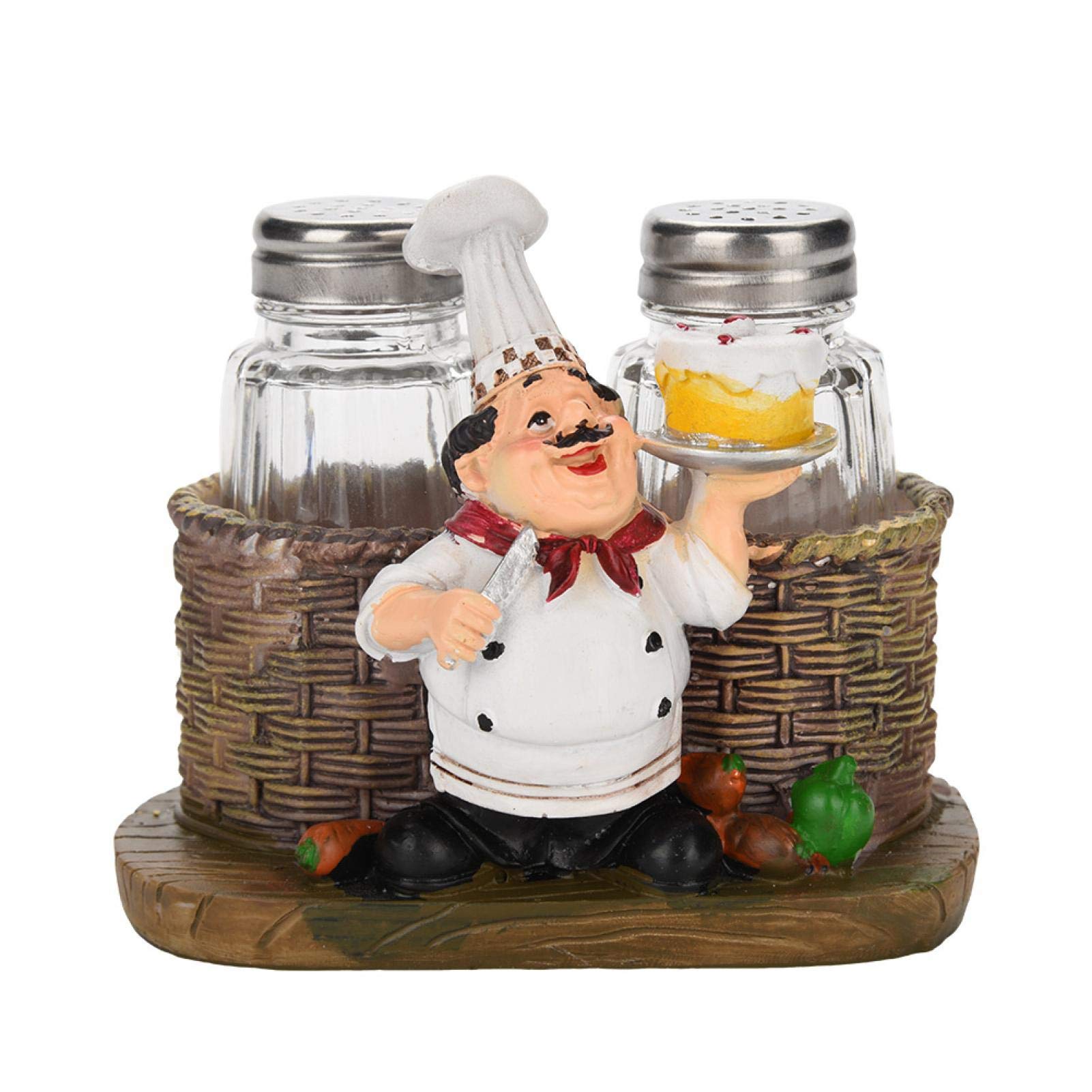 Salt and Pepper Shaker Sets,Cute Chef Statue Bottle Holder Ornaments,Chef Seasoning Bottle Holder Decorative Statue Spice Organizer,Home Decor Kitchen Resin Crafts for Family,Kitchen,Restaurant (#1)
