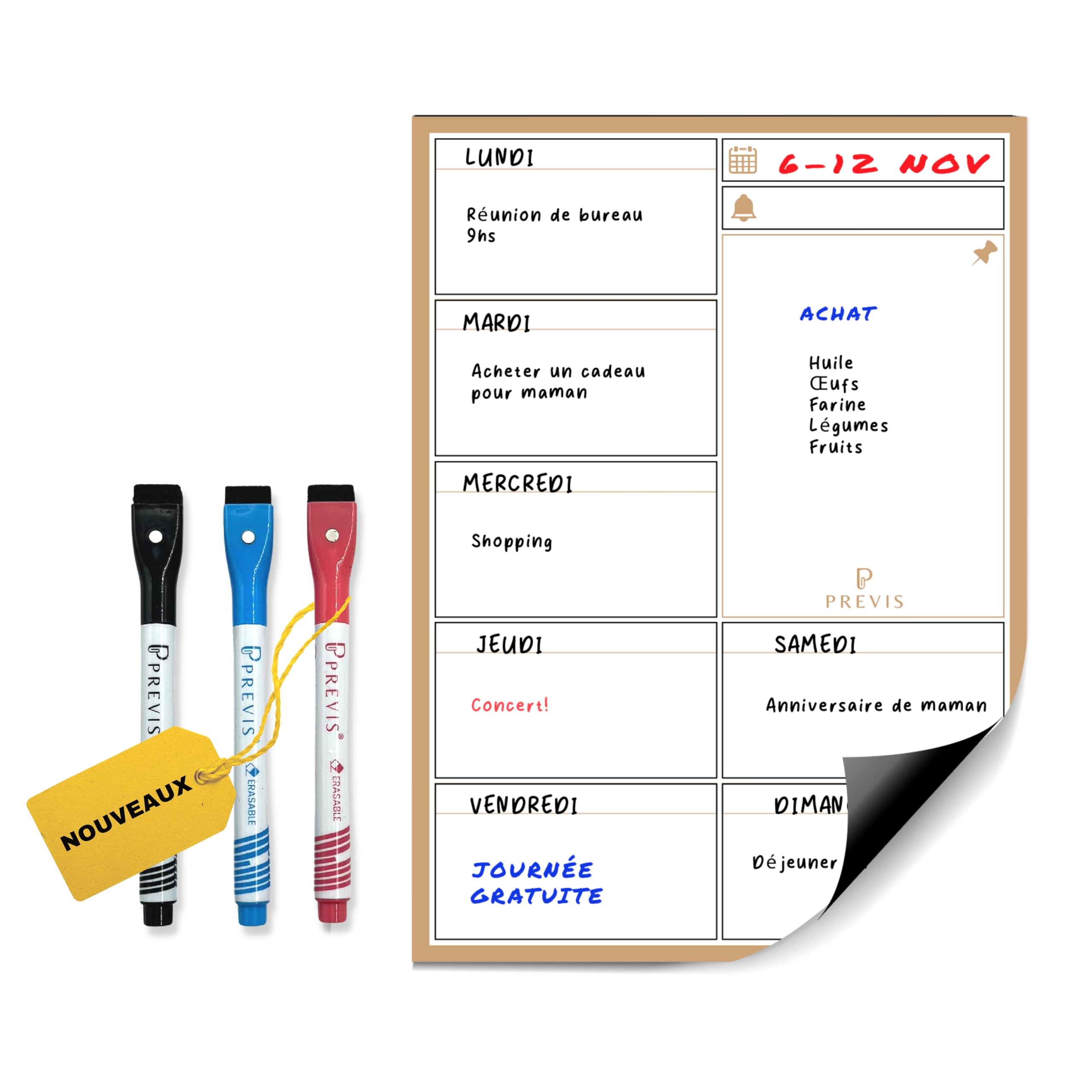 Previs A4 Magnetic Monthly Calendar Pack + A4 Magnetic Weekly Planner for Fridge – Organiser – Planner Day, Menu, Purchase, Routine, Studies, Tasks, Work.