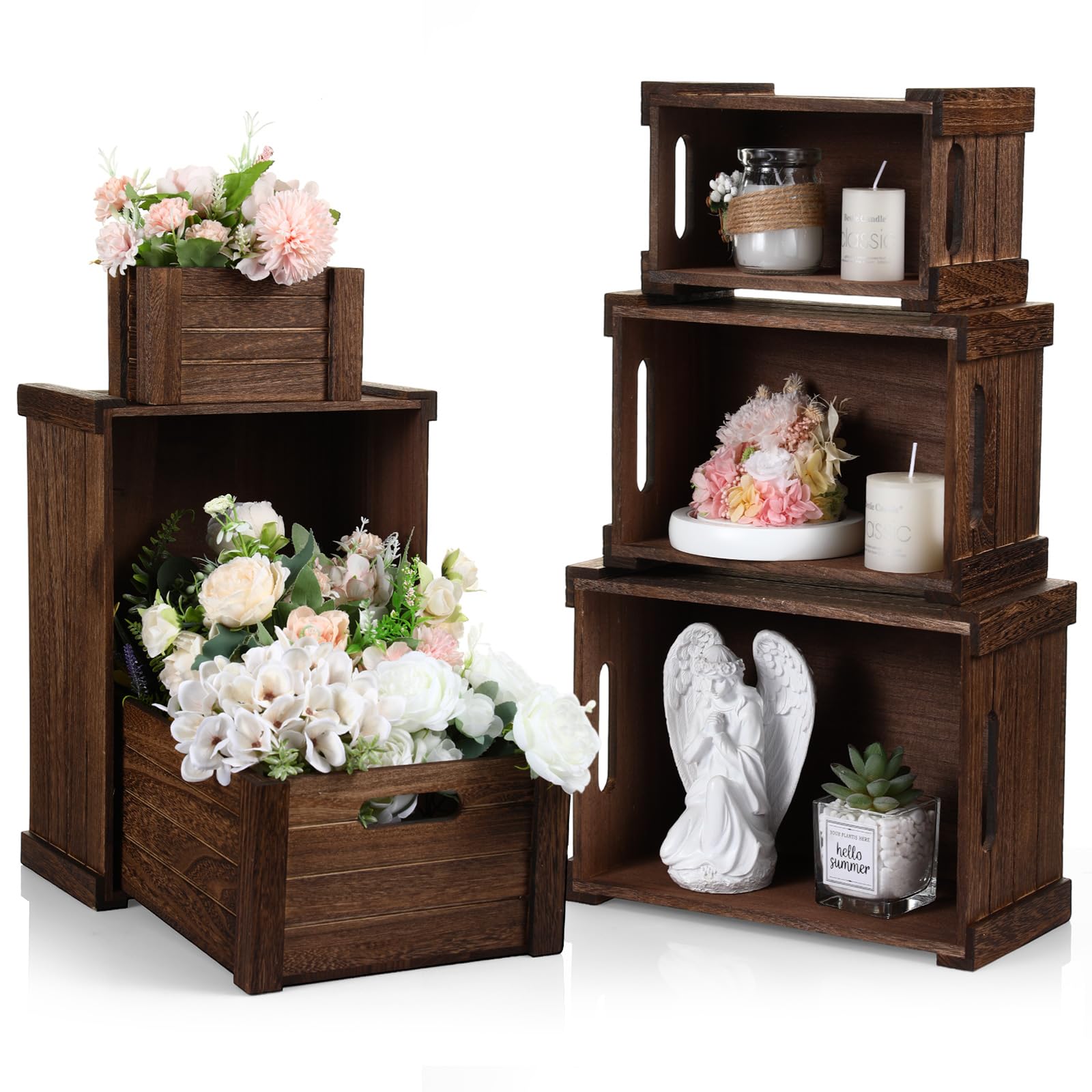 Photo 1 of AceOrbit 6 Pcs Decorative Wood Crates for Storage Display Rustic Nesting Crates with Handle Farmhouse Wooden Storage Container Boxes for Wedding Party Farmers Market Supplies Decor