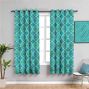 N / A Cortinas Decorativas para Sala de Estar Teal Impresión de celosía