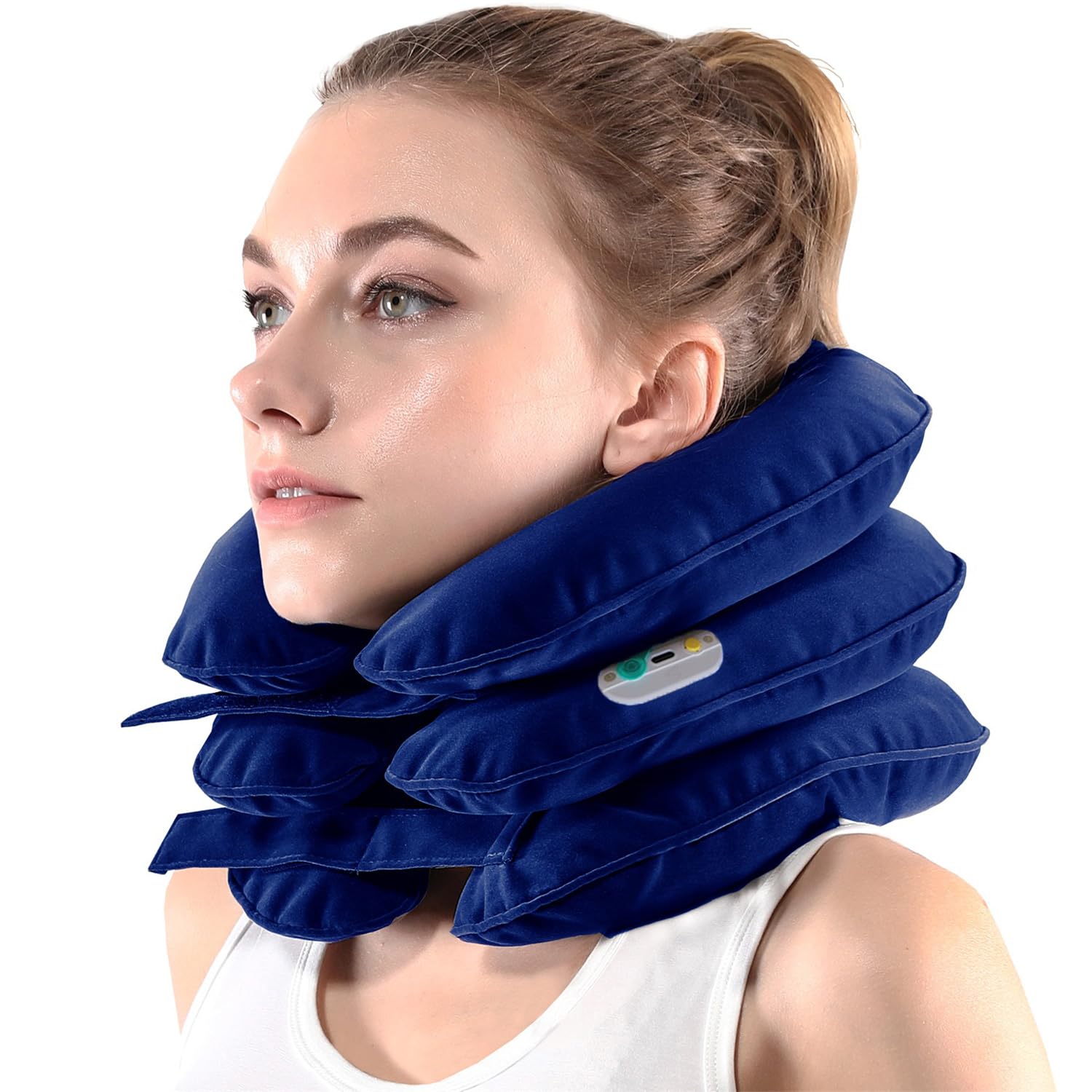 Photo 1 of Electric Pump Cervical Neck Traction Device for Neck Pain Relief, One-Click-to-Inflate Neck Stretcher Support Brace for Home Use Neck Decompression (Built-in Battery & Motor Powered)