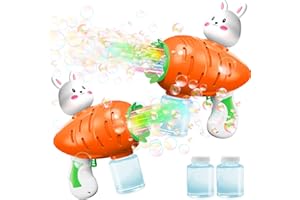 IGEEKID 2 Pack Easter Lighted Bunny Bubbles Guns Toys for Kids Toddlers Boys Girls Easter Basket Stuffers, Light Up Easter Bubble Blower Machine with Bubble Solution Kids Easter Gift Party Favors Outdoor Game