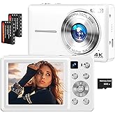 4K Digital Camera, 64MP Autofocus Vlogging Camera with Dual Lens, 16X Digital Zoom YouTube Compact Travel Point Shoot Camera for Teens Beginner, Anti-Shake,2 Batteries, 32GB Card (White)