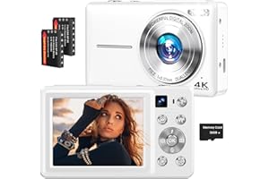 FROITX 4K Digital Camera, 64MP Autofocus Vlogging Camera with Dual Lens, 16X Digital Zoom YouTube Compact Travel Point Shoot Camera for Teens Beginner, Anti-Shake,2 Batteries, 32GB Card (White)