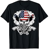 Cool Sugar Skull Cowboy Hat American Flag 4th of July T-Shirt