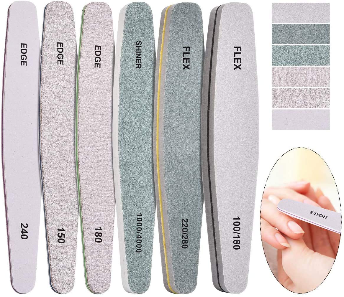AIRSEE Nail File Professional Nail Files and Buffers for Gel, Acrylic, Nature Nails Double Sided Emery Boards, Manicure and Pedicure Tools for Nail Grooming and Styling, 6Pcs Nail Filer Shine Kit : Beauty