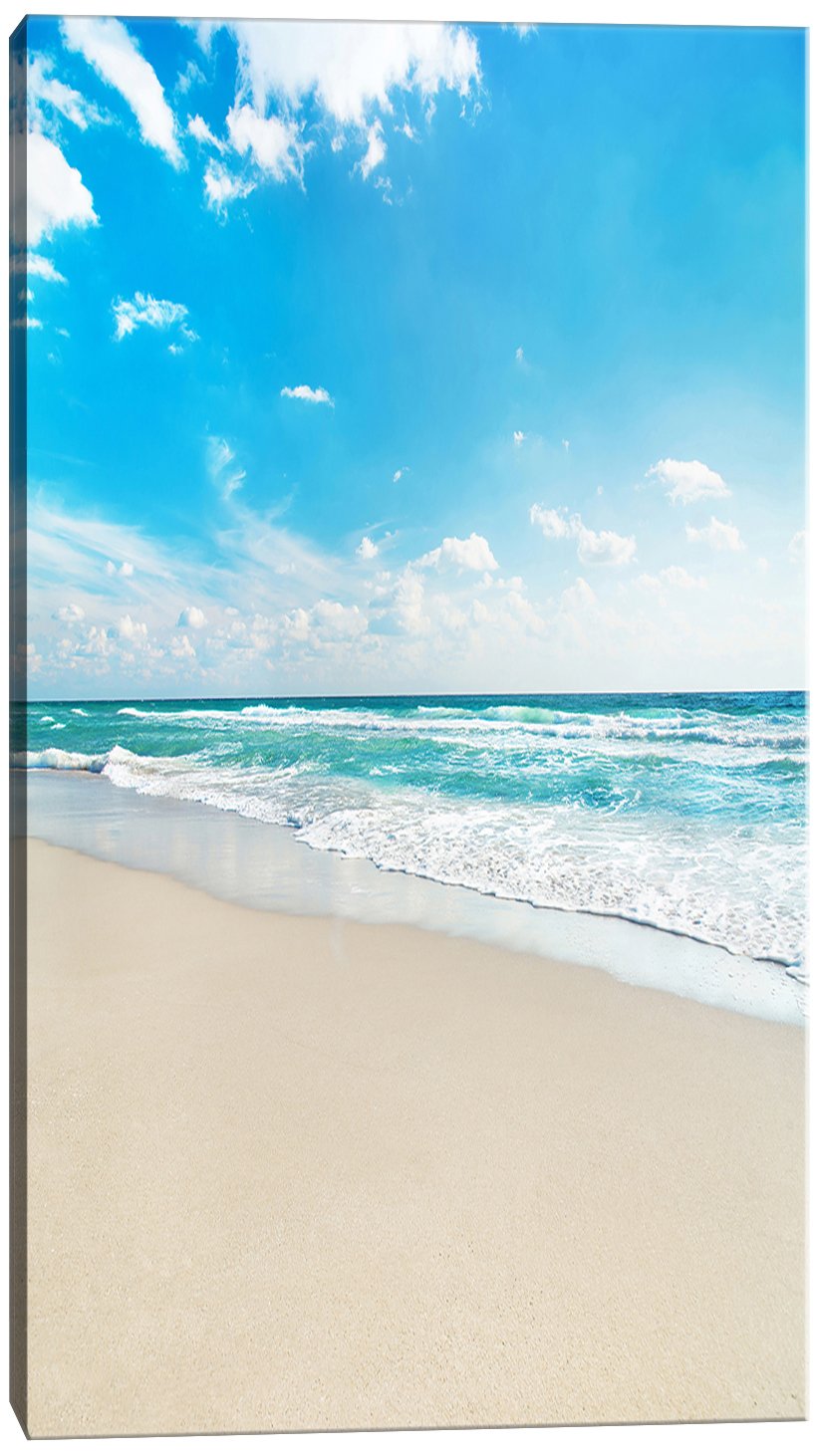 Photo 1 of ***FACTORY SEALED***Design Art PT10749-20-40 Sea Beach Against Wave Foaming-Contemporary Seascape Art Canvas-20X40, 20x40, Blue