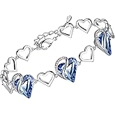 Leafael Infinity Love Heart Link Bracelets, Birthstone or Healing Stone Crystal Bracelet for Women, Silver Tone Jewelry Gifts for Her, 7-inch Chain and 2-inch Extender