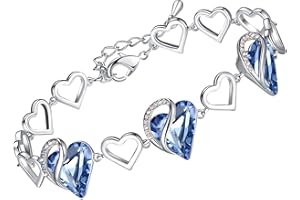 Leafael Infinity Love Heart Link Bracelets, Birthstone or Healing Stone Crystal Bracelet for Women, Silver Tone Jewelry Gifts for Her, 7-inch Chain and 2-inch Extender