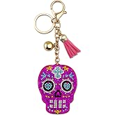 Sugar Skull Keychain Goth Novelty Accessories For Car Keys Rhinestone | Keychain Pink Skulls Day Of The Dead Gifts for Women Girls Sister Purse Charms Packbag Handbag Accessories