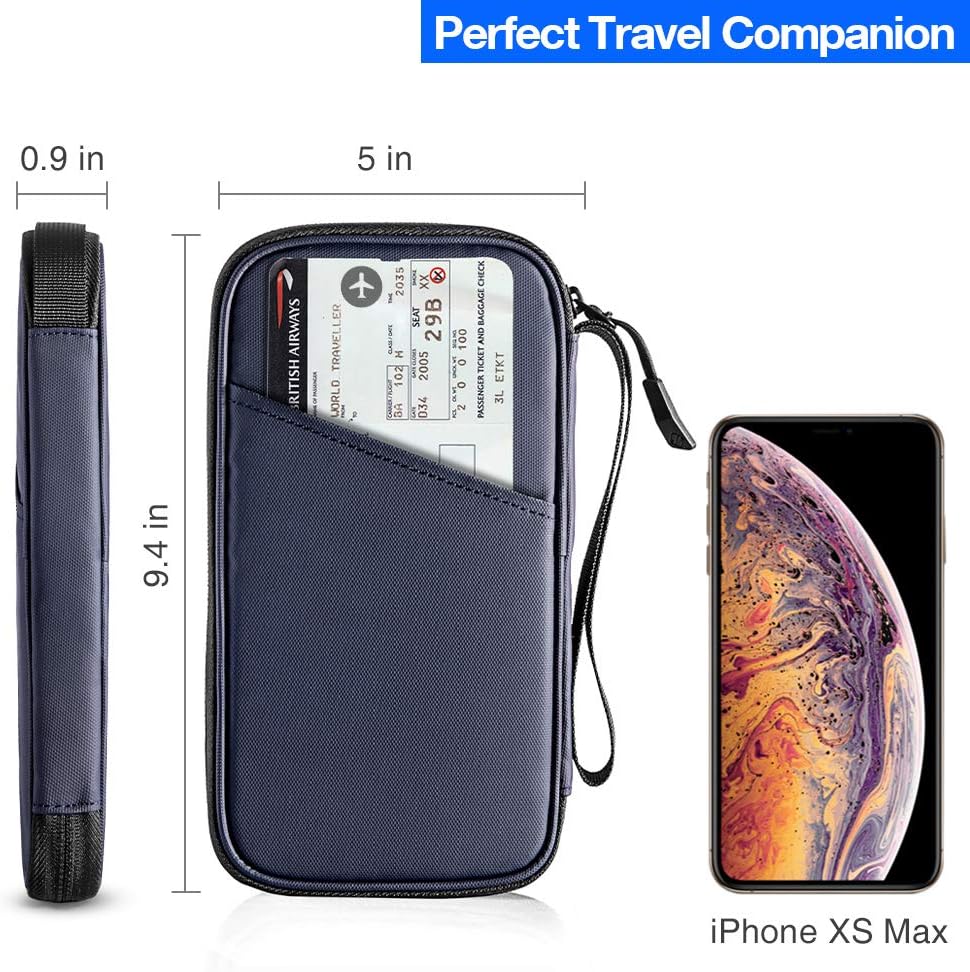 tomtoc Family Passport Holder with a Sim Card Slot and Eject Pin, RFID Blocking Travel Passport Wallet, Waterproof Ticket Document Organizer Bag with Chain Strap, Up to 6 Passports 9 Credit Cards