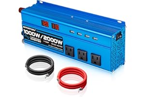 EFFORTWAY 1000W Pure Sine Wave Inverter DC 12V to AC 110V/120V Converter 2000w (Peak) Car Power Converter with 3 AC Outlets, 4USB Port,Power Inverter for Car, Truck, Home, Vehicles, Laptop