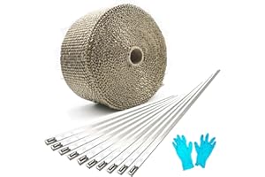 BLUERICE 2 Inch x 50 Feet Titanium Lava Fiber Exhaust Heat Shield Wrap Tape Heat Insulating Cloth with 10pcs 11.8 Inch Stainless Locking Ties and 1pair Glove for Motorcycle Car