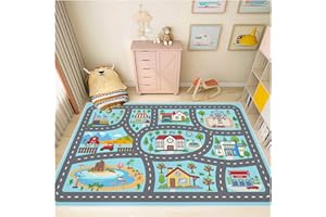 YSYTLCL Kids Rug Car Rugs Play Mat Carpet for Kid Toy Cars for Playroom Classroom Kids Room, Educational Area Rugs with Non-Slip Road Traffic Floor Rug Mats, Ideal Gift for Nursery Children Boy Girl