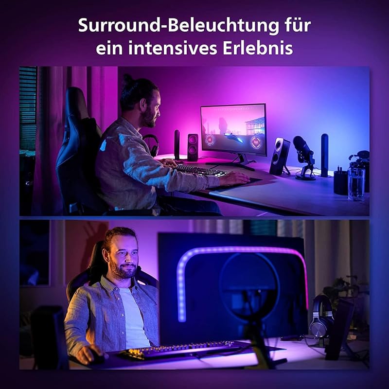 White & Color Ambiance Play Gradient, PC Lightstrip für 24-27 Zoll, dimmbar, 16 Mio. Farben, steuerbar via App, kompatibel mit Amazon Alexa (Echo, Echo Dot)