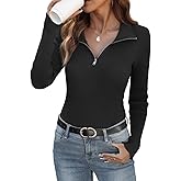 Ninee Womens Sweater Long Sleeve Knit 2025 Fall Quarter Zip Fitted Business Casual Work Warm Pullover Tops