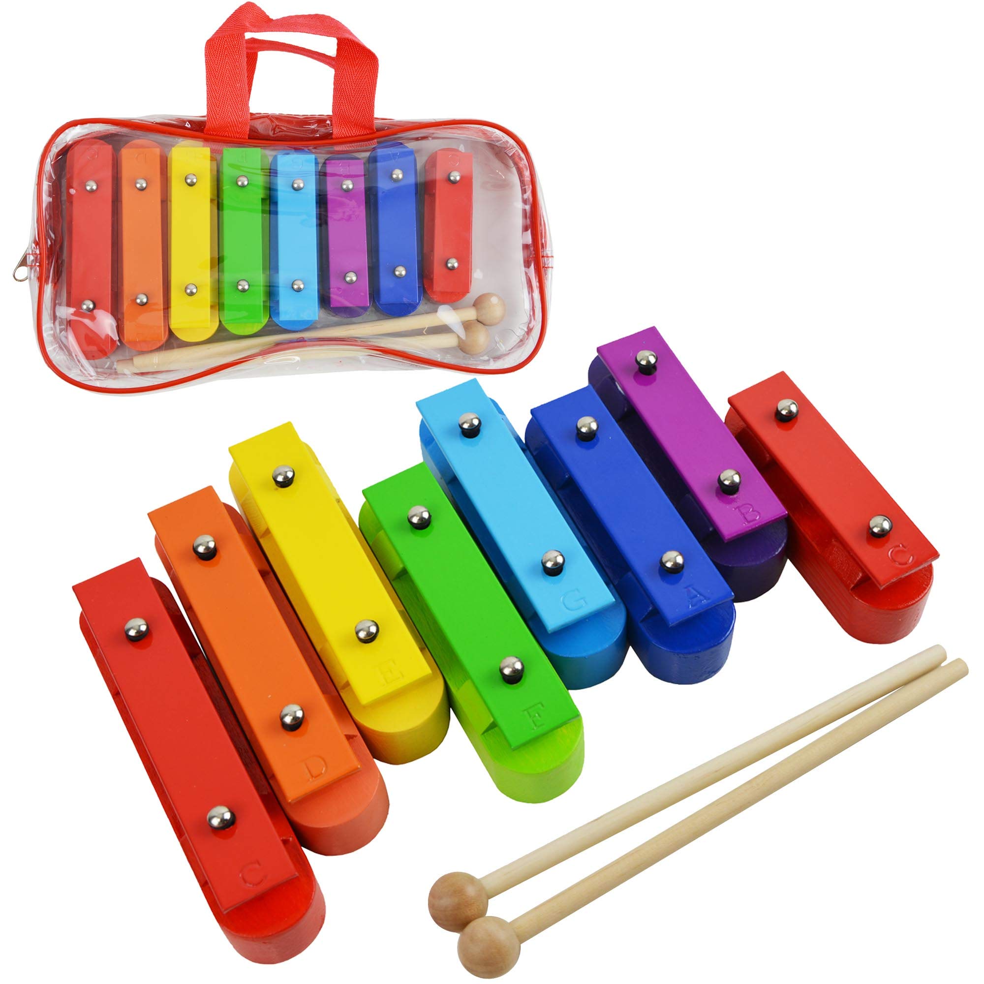 A-Star Colourful Chime Bar Set of 8 Soprano Diatonic Rainbow Glockenspiel Xylophone with Two Wood Beaters in Carry Bag - C6 to C7