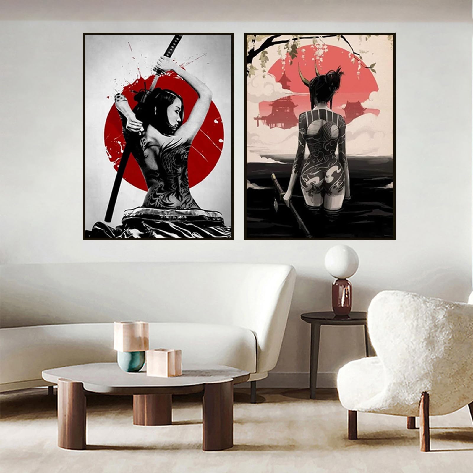 UGZDEA Japanese Samurai Canvas Pictures, Japanese Bushido Art Portrait Poster Modern Living Room Bedroom Decoration Poster Painting No Framed(D,2x60x90cm)