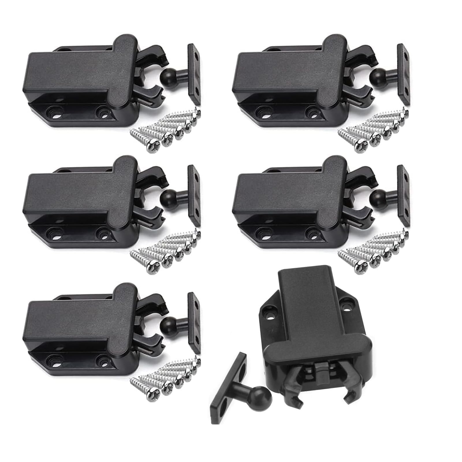 ANBOO Pack of 6 Door Latches with Touch Release Black Push-to-Open Push Catches with 36 Screws for Kitchens and Wardrobes Automatic Pop-Up Function with Screws
