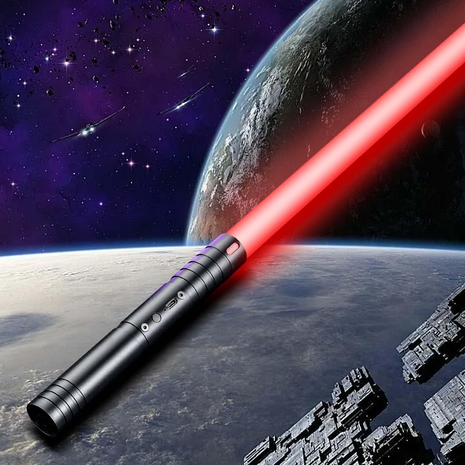 Lightsaber, Dueling Metal Hilt 15 Colors Changeable Light Saber, USB Rechargeable Lightsabers with Metal Handle, Kids and Adults Cosplay Party Gifts. Lightsaber (60cm x 1 PC Black) — image 1